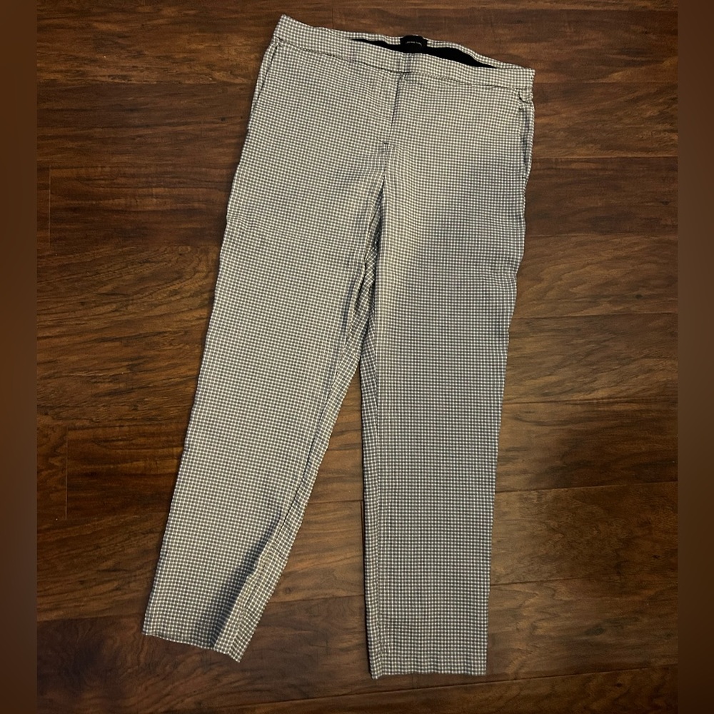 Checkered straight pants adjustable waist